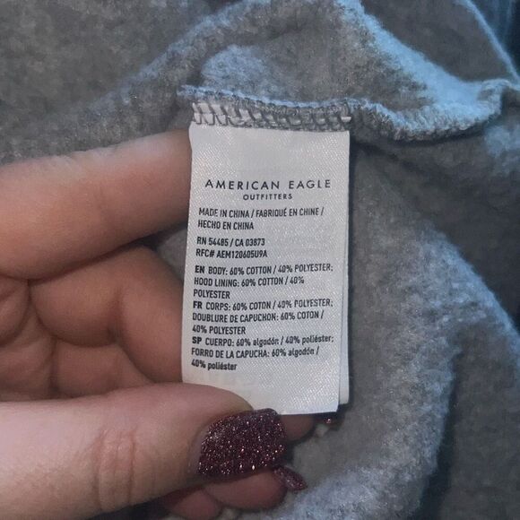 ✨American Eagle Heather Grey Striped Sleeves Sz Small Hoodie✨ - Picture 6 of 6